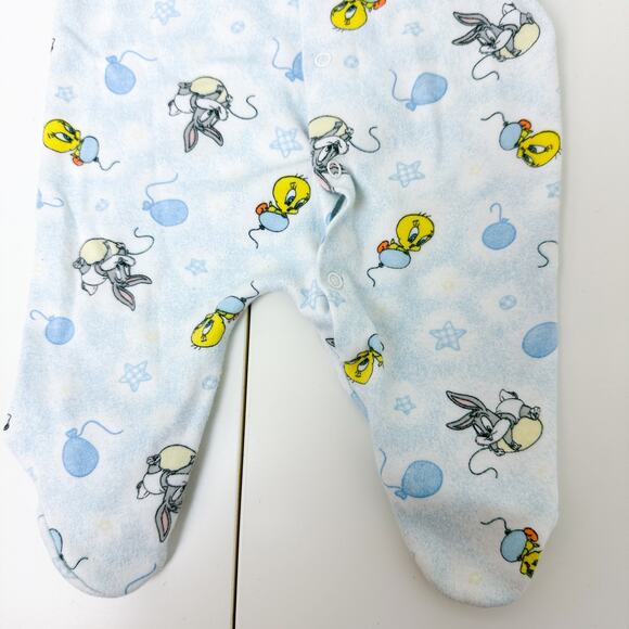 Vintage Baby Looney Tunes Tweety Bugs Bunny Footed Bodysuit Blue - 0-3 Months - Picture 2 of 8